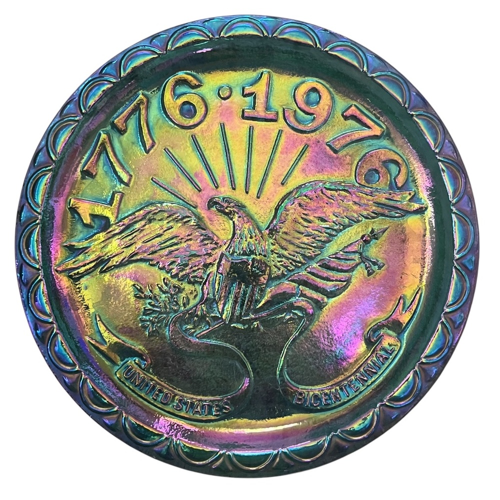 VTG Indiana Glass 1776-1976 US Bicentennial Irredescent Carnival Glass Plate 8"